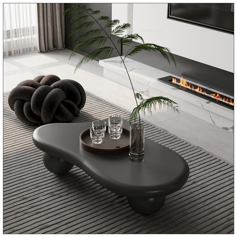 Table basse 47 pouces en forme de nuage avec 3 pieds en forme de boule, 13.78" H x 47.2" W x 31.5" D, Black, Black