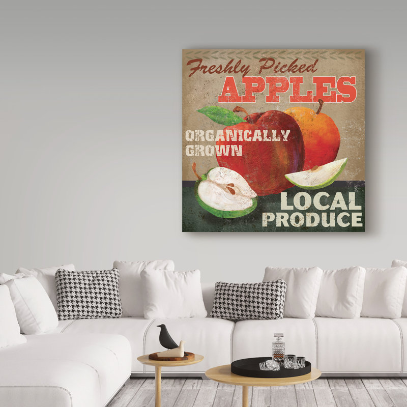 « apples », art textuel sur toile tendue, H 14 po x l 14 po x P 2 po