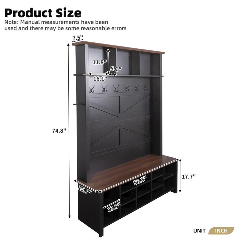 4-in-1 Hall Tree with 6 Hooks