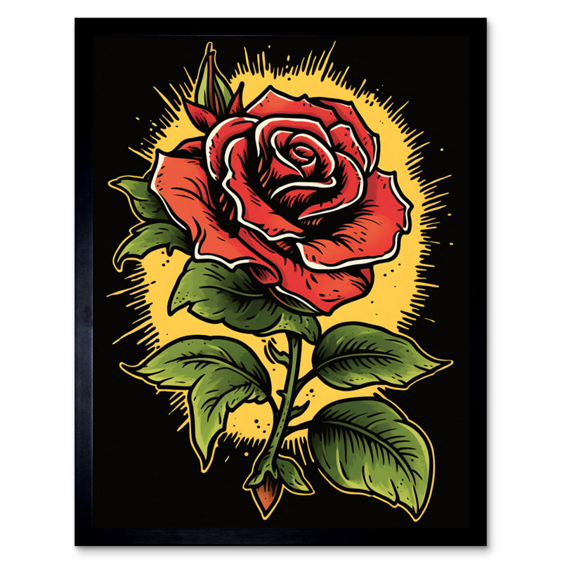 Marvelwood A Single Rose Old School USA Tattoo Ink Body Art Rockabilly Americana 1 Piece Single Picture Frame Wall Art