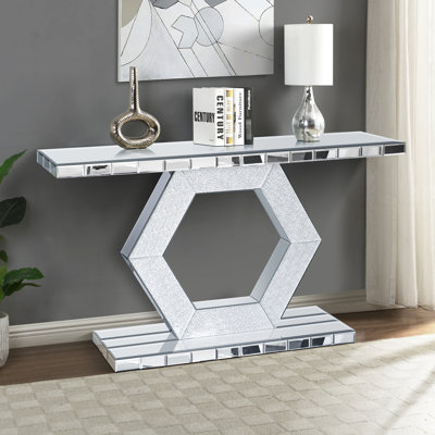 Contemporary Dual - Tier Sparkling Crystal Mirror Table, 55" For Modern Apartments Luxury Art Spacious Hallways