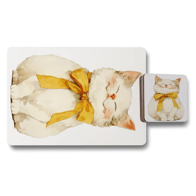 Cat Artwork Placemat And Coaster Set Art Print Collection Wood Bottom Exclusive Edition