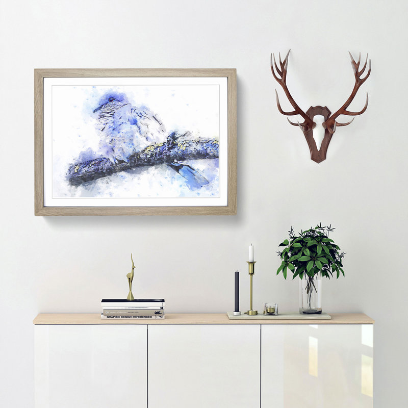 Turtledove in Abstract - Picture Frame Painting Print, 50cm H x 76cm W x 2cm D, Oak