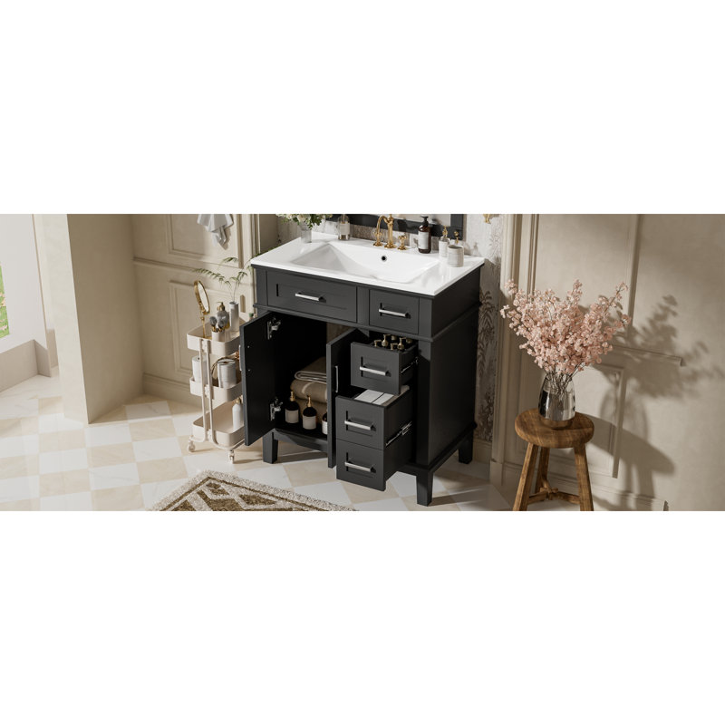 Armoire de meuble-lavabo et lavabo pouces en bois MDF pour petite salle de bain