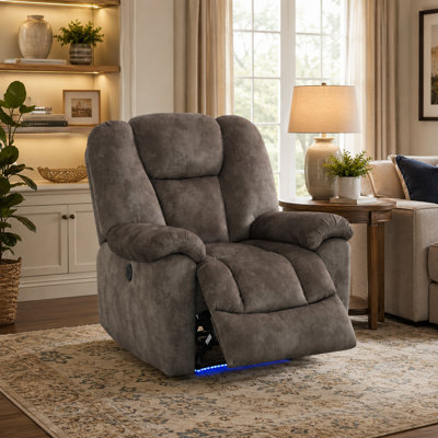 Brown Dutch Calico Fabric Power Recliner Chair with USB Port, Padded Arms and LED Lights