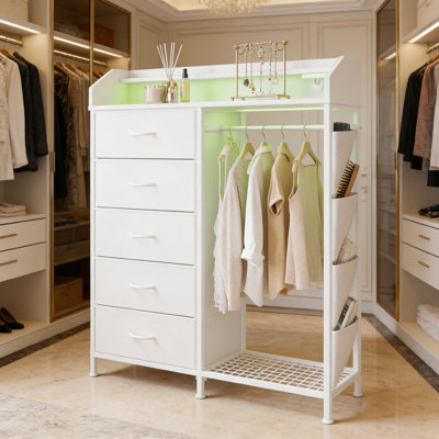 Commode moderne avec support à DEL intégré et tiroirs de rangement, commode combinée polyvalente pour l'organisation de la chambre à coucher, du salon et du vestibule