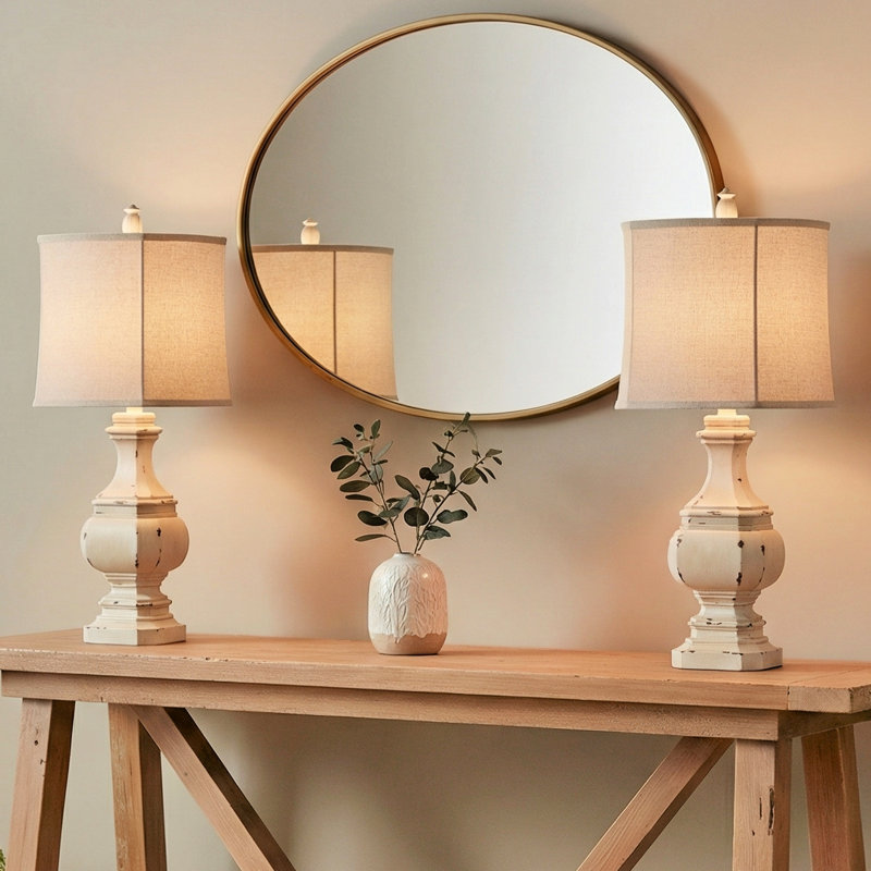 Lampe de table 28,25 "en résine avec abat-jour avoine