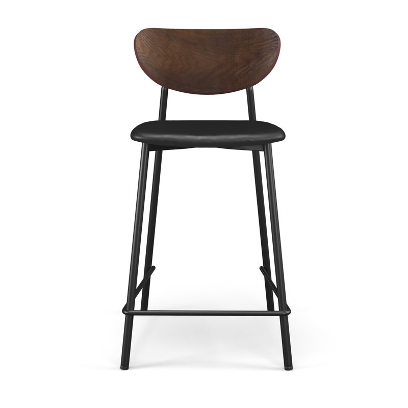 Tabouret de bar et de comptoir, Structure en cuir noir / noyer, Tabouret de comptoir (siège d'une hauteur de 24 p