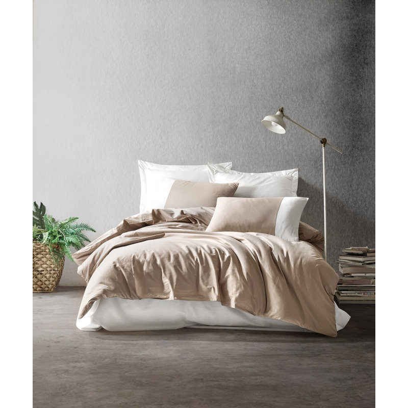 Premium Quilt Cover Set, 100% Cotton Ranforce, 79 x 79 inches (Duvet) & 19.7 x 31.5 inches (2 Pillowcases) | Reactive Print, Machine Washable, Button & Envelope Closure, Elegant Mink & Cream Colours