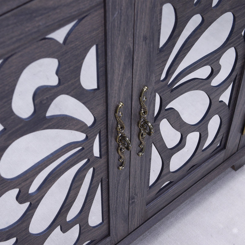 Élégant buffet avec 2 portes en miroir en acrylique et buffet avec rangement, armoire décorative en stratifié creux et support en bois aggloméré, tablette spacieuse réglable, salon, cuisine