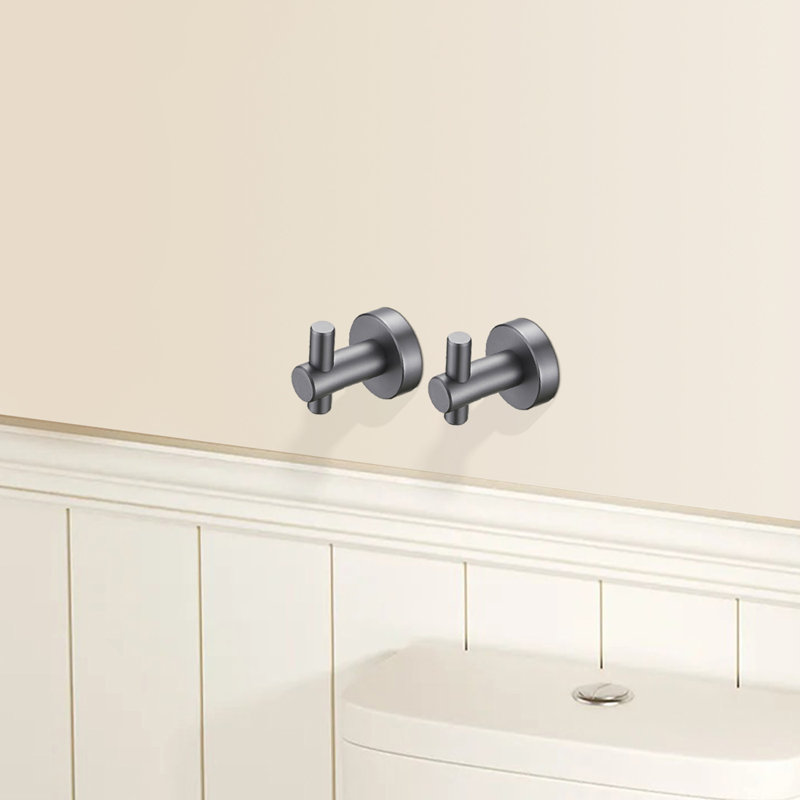 2 Pieces J-Hook Round Base Wall-Mount Robe/Towel Hook In Gun Gray