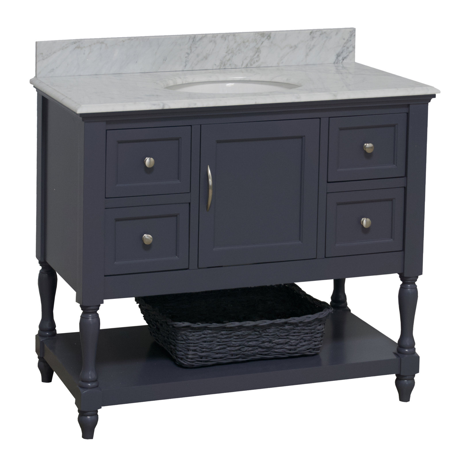 42'' Single Bathroom Vanity, Marine Gray, Carrara Marble