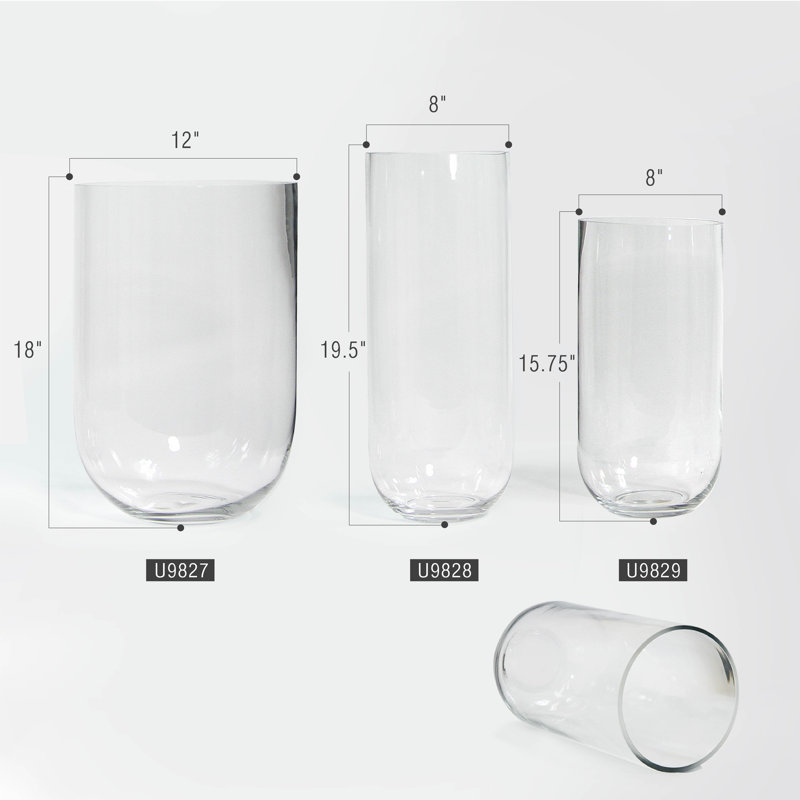 Inverted Dome Premium Glass Vase, 19.5" H x 8" W x 8" D