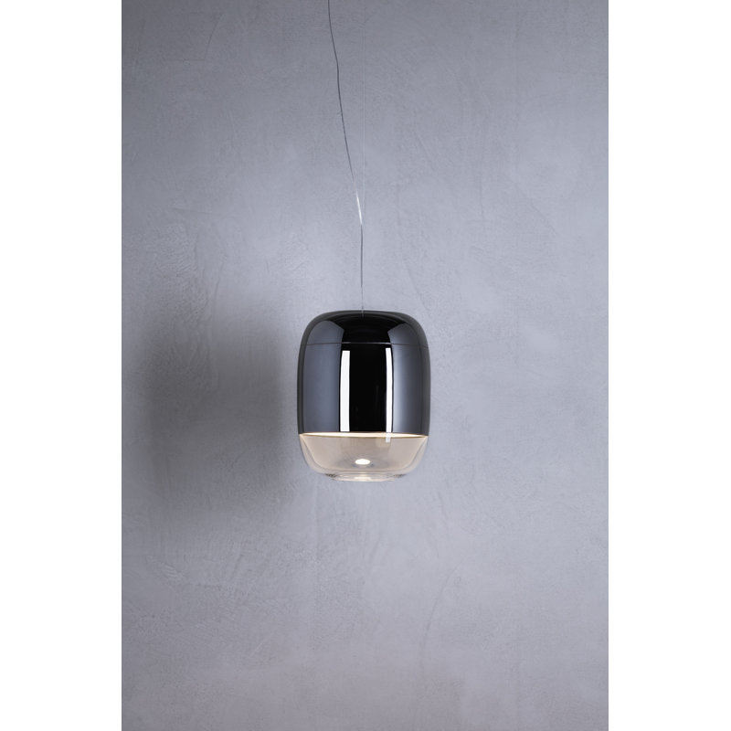 Gong 1 - Light Chrome Single Pendant, Silver, 200cm H x 36cm W x 36cm D