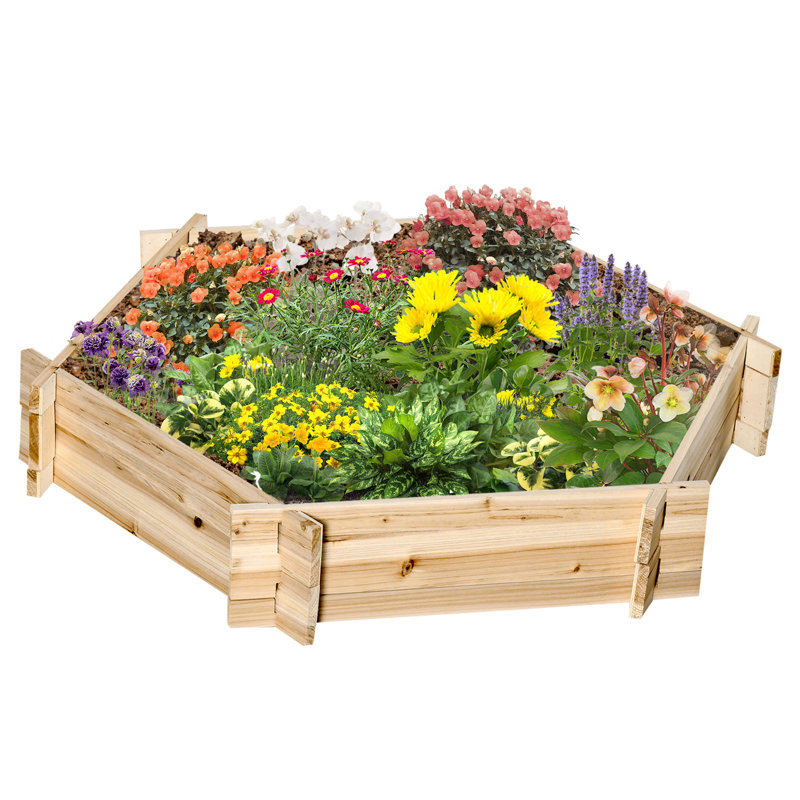 Aaleayah Screwless Wooden Hexagon Ground Planters for Outdoor Plants, Natural
