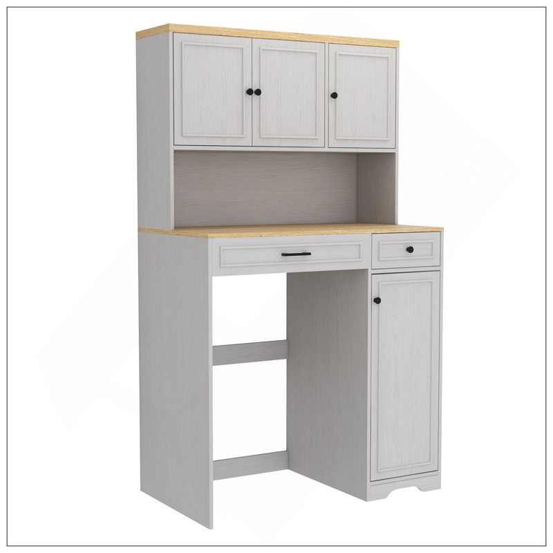 Armoire de rangement au-dessus de la laveuse et de la sécheuse convenant aux machines à laver compactes, organisateur de rangement pour salle de lavage avec 1 panier à linge, 4 portes, 1 tiroir et 2 tablettes réglables - blanc antique
