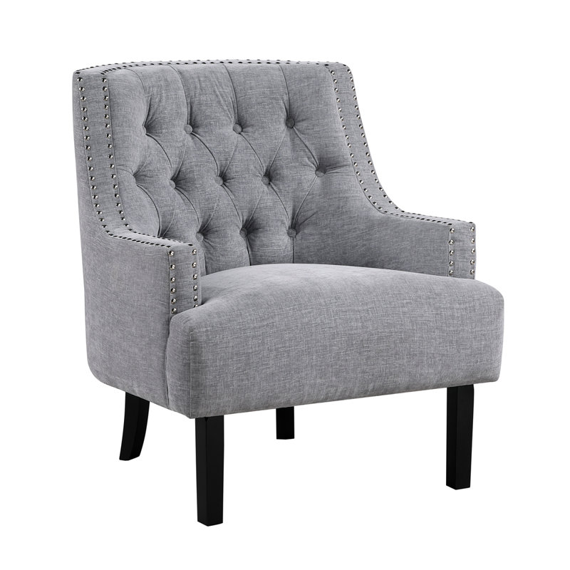 Chaise d'appoint moderne et contemporaine Bania 28 po avec revêtement en tissu texturé, dossier capitonné, garniture cloutée