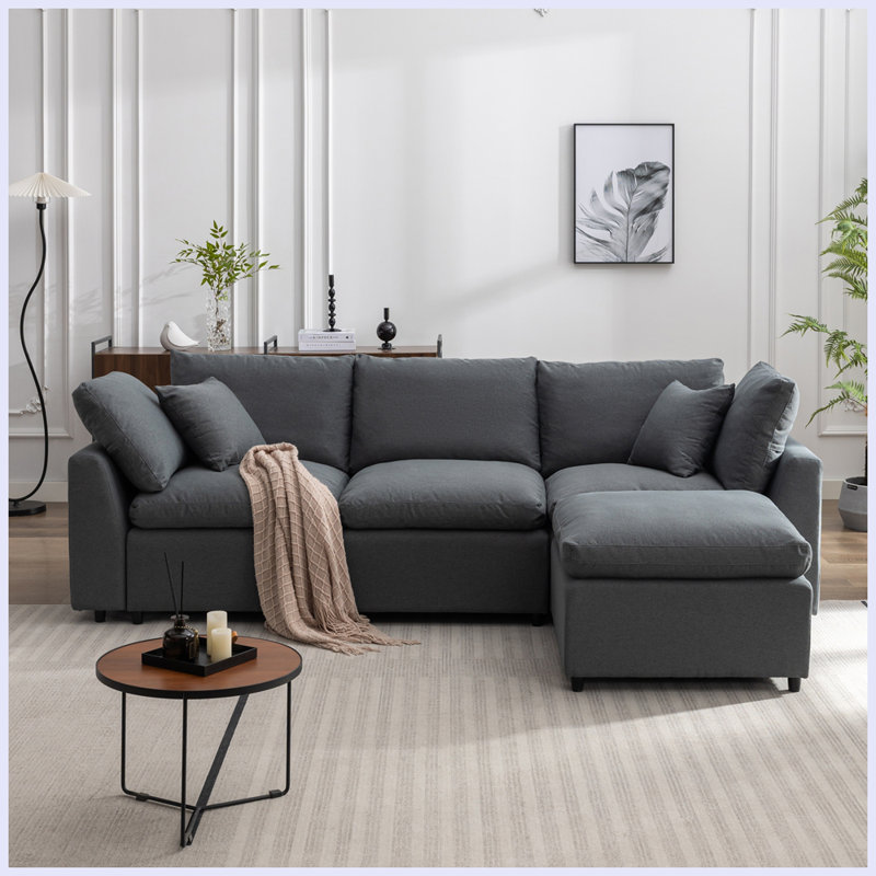 Canapé convertible en L avec méridienne réversible Modern, Polyester gris foncé