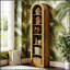 Bibliothèque rustique ouverte arquée avec 6 tablettes à niveaux pour un rangement élégant et parfait pour toute pièce