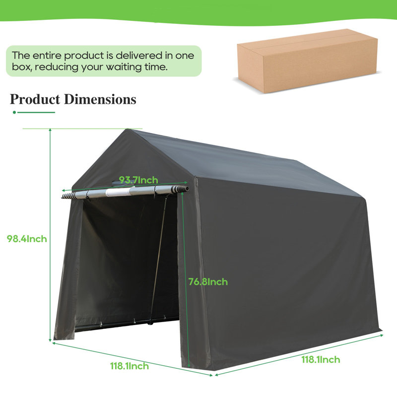 10x10 Ft Outdoor Portable Storage Shelter Shed With Rolled Up Zipper Doors & Vents, Heavy Duty Waterproof Portable Shed For Motorcycle, Bike, Tools