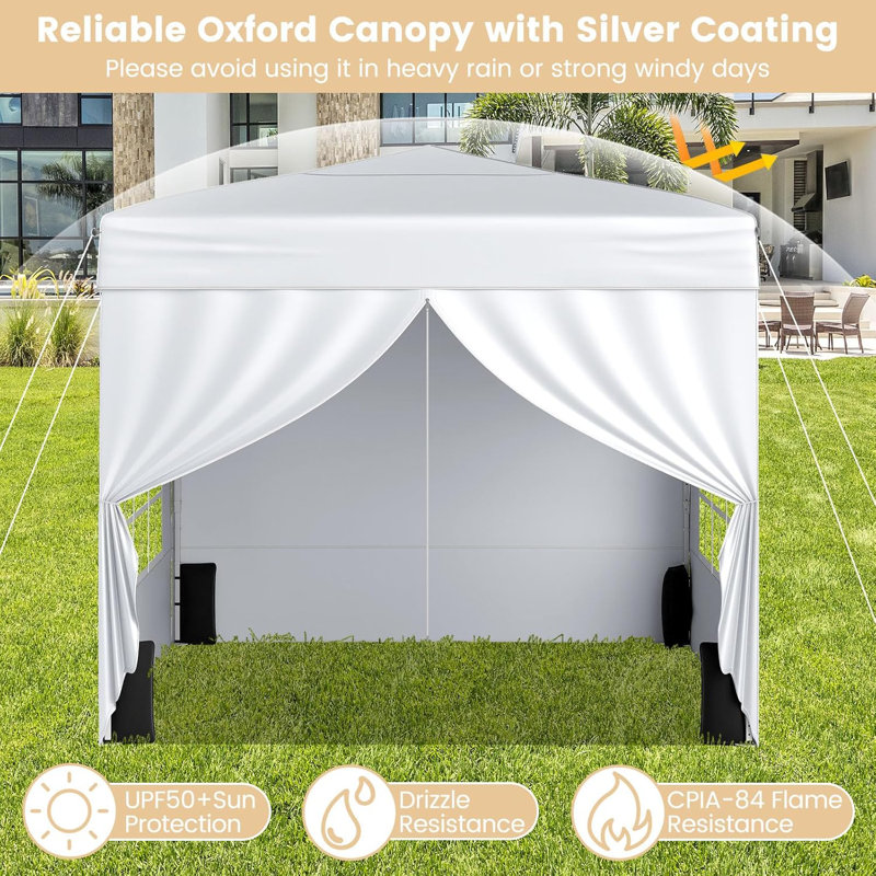 Commercial 290x290cm Pop Up Canopy Tent with 4 Sidewalls, White
