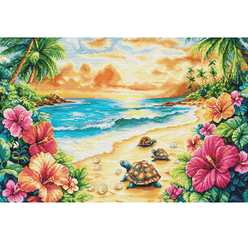 Trousse de broderie au point de croix compté « Plage tropicale d'été et tortues » de Luca-S BU5089L