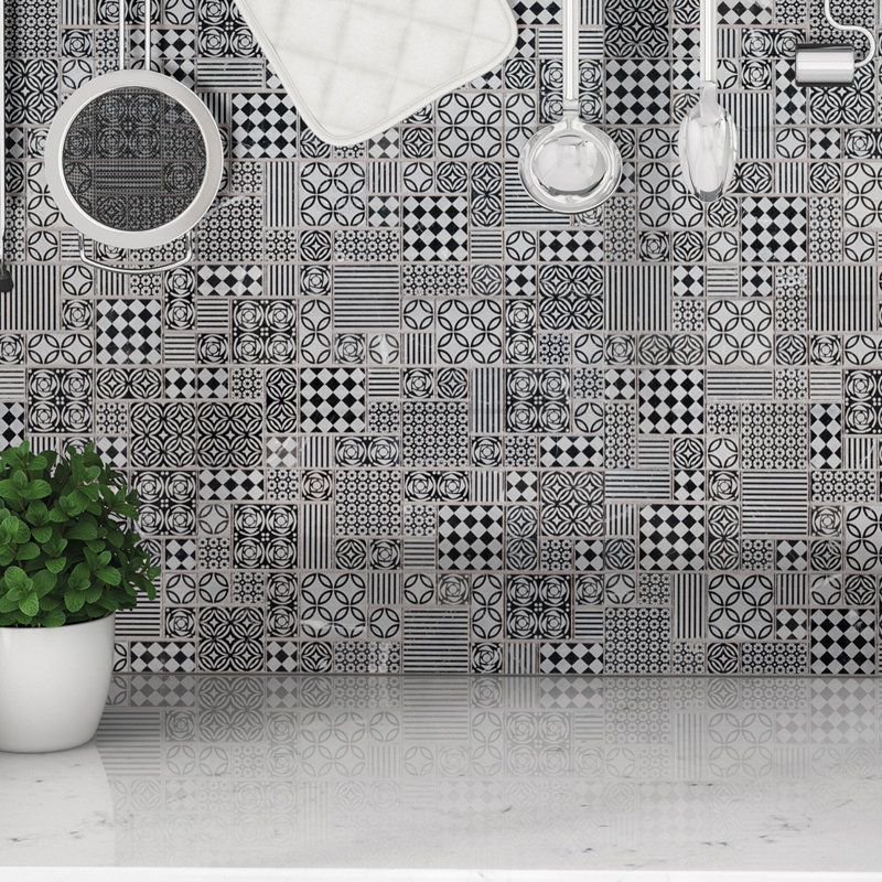 Carreau de mosaïque en marbre adouci pour plancher et mur 12 po x 12 po Tetris, Monolithe