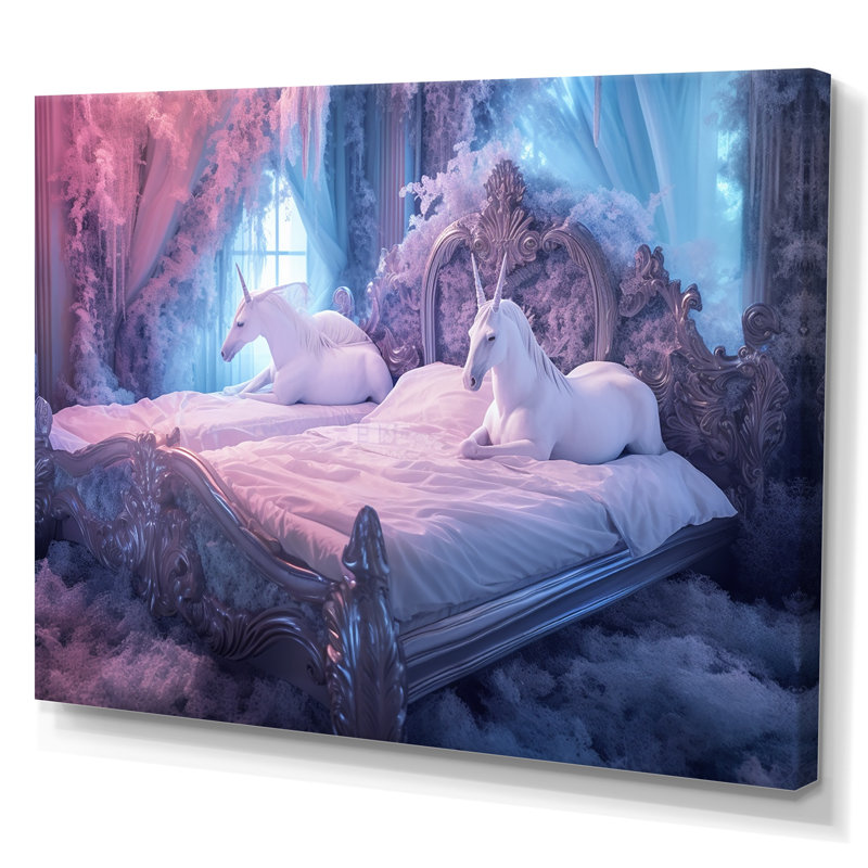 Lit de licorne gracieuse I sur toile, H 16 po x l 32 po x P 1 po, Toile tendue