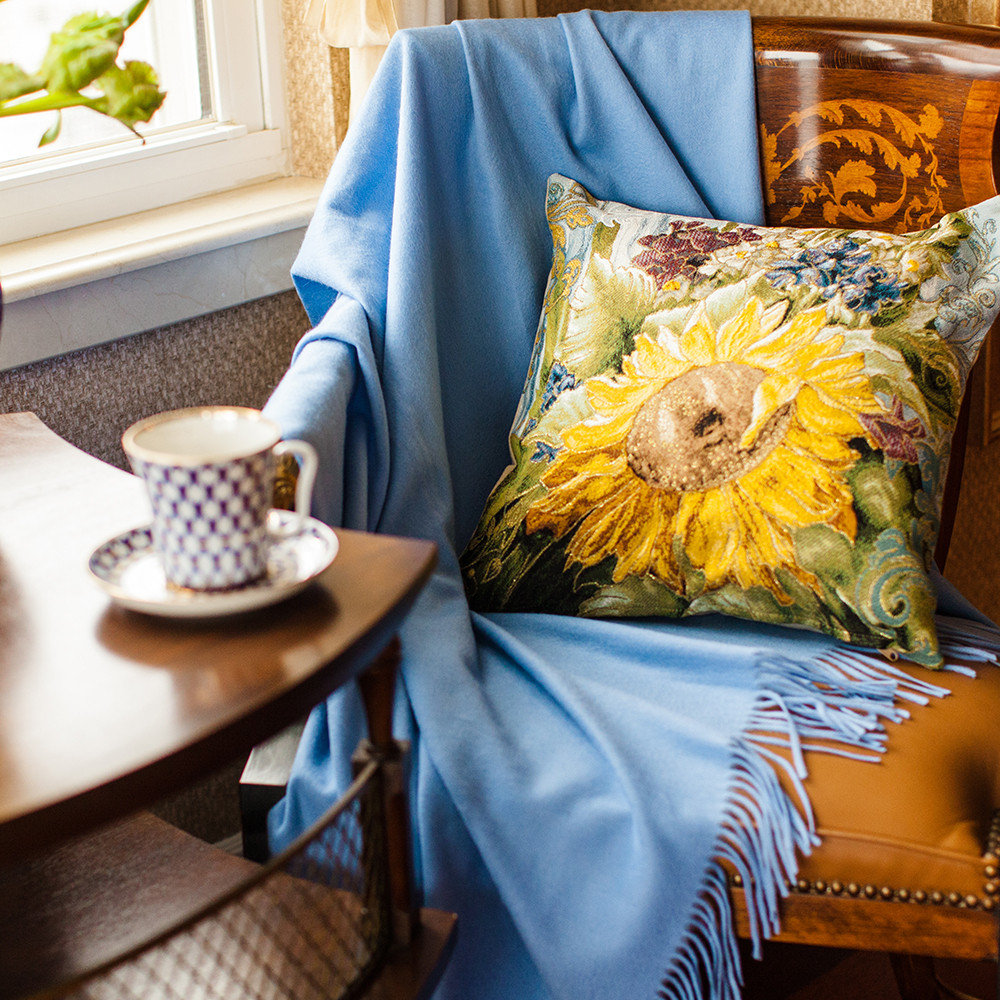 Hudie Wool Throw Blanket, Carolina Blue