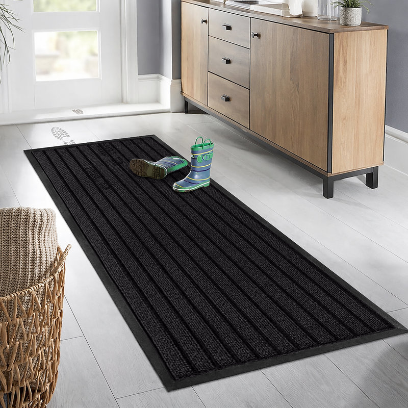 Heavy Duty PVC Rubber Door Mat – Non-Slip Indoor/Outdoor Entrance, Hallway & Kitchen Floor Mat , 80cm W x 150cm L, Black