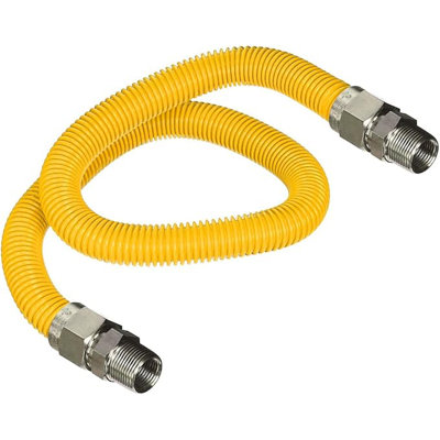 Highcraft 12 Inch Gas Connector with Fittings, Yellow Coated Gas Connector, 1/2" OD, 1/2” MIP x 1/2” MIP Connection