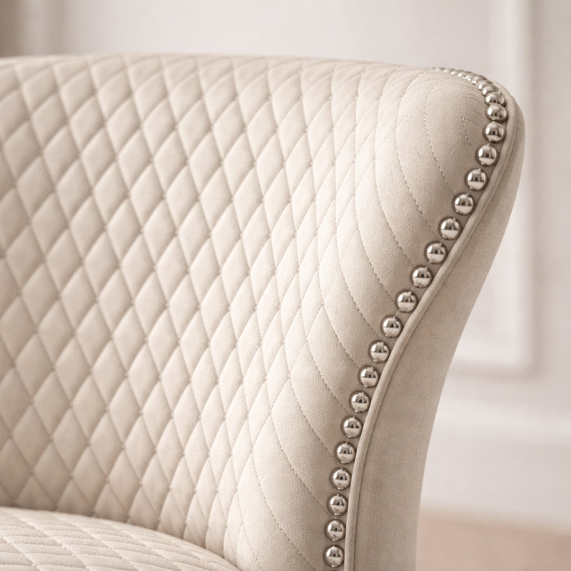 Tufted Velvet Full Back Side Chair, Beige