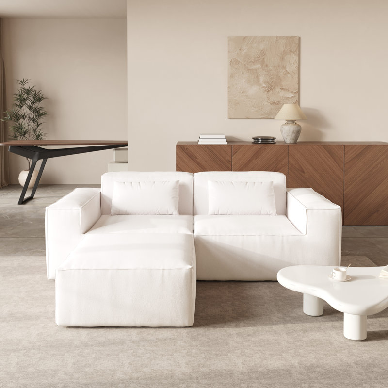 Boneless 3 - Piece Modular Sectional With Ottoman, Beige Cloud Velvet