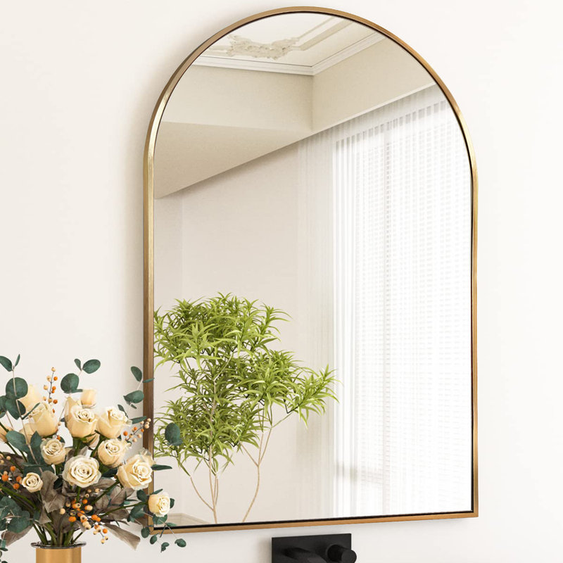 Arch Metal Arch Wall Mirror, 30" x 20", Gold