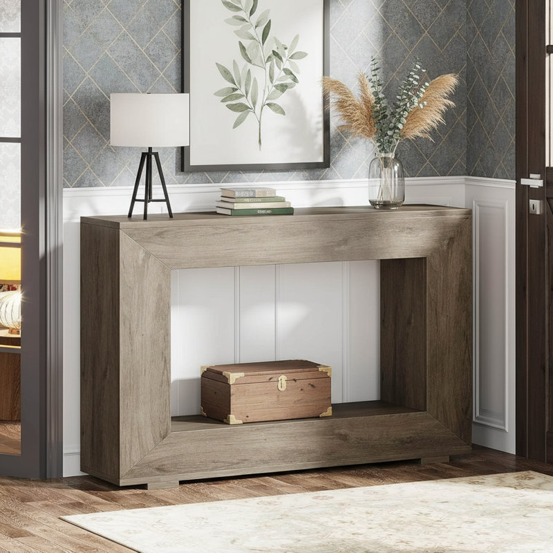 Farmhouse Console Table, 47" Rustic Wood Entryway Sofa Table with Storage, Gray