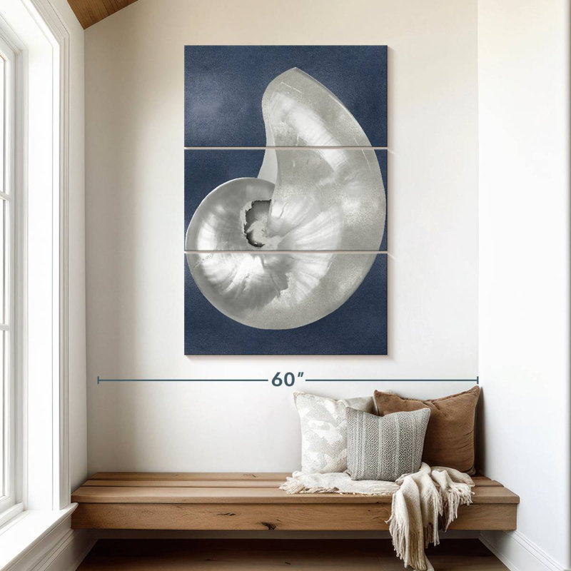 Aletra coquillage argenté sur bleu indigo I, H 50 po x l 32 po