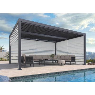 Aluminum Pergola with Roller Shade, 1 Long Side and 2 Short Side