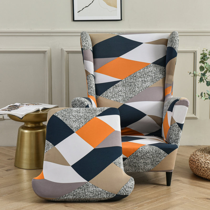 Housse extensible pour tabouret tigre, 100% coton beige / orange