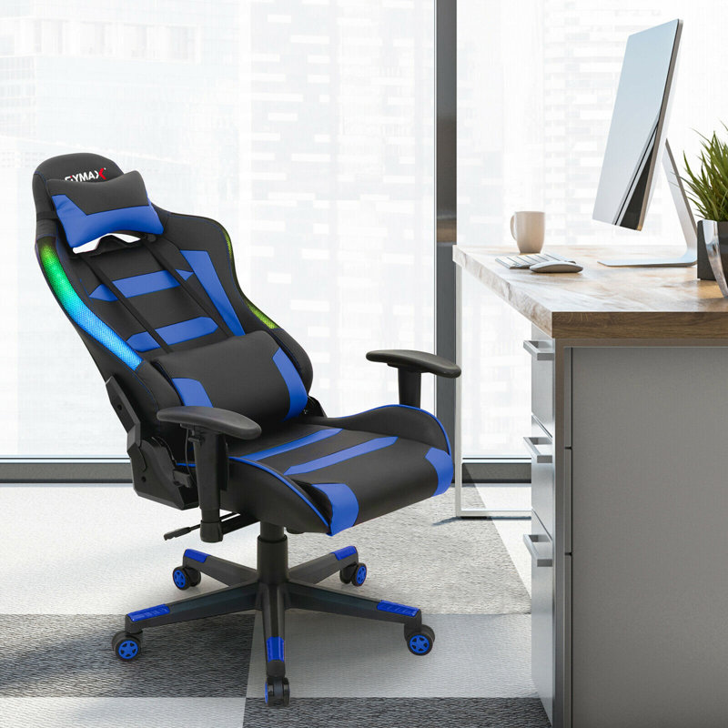 Gymax Adjustable Reclining Ergonomic Faux Leather Swiveling PC & Racing Game Chair, Blue