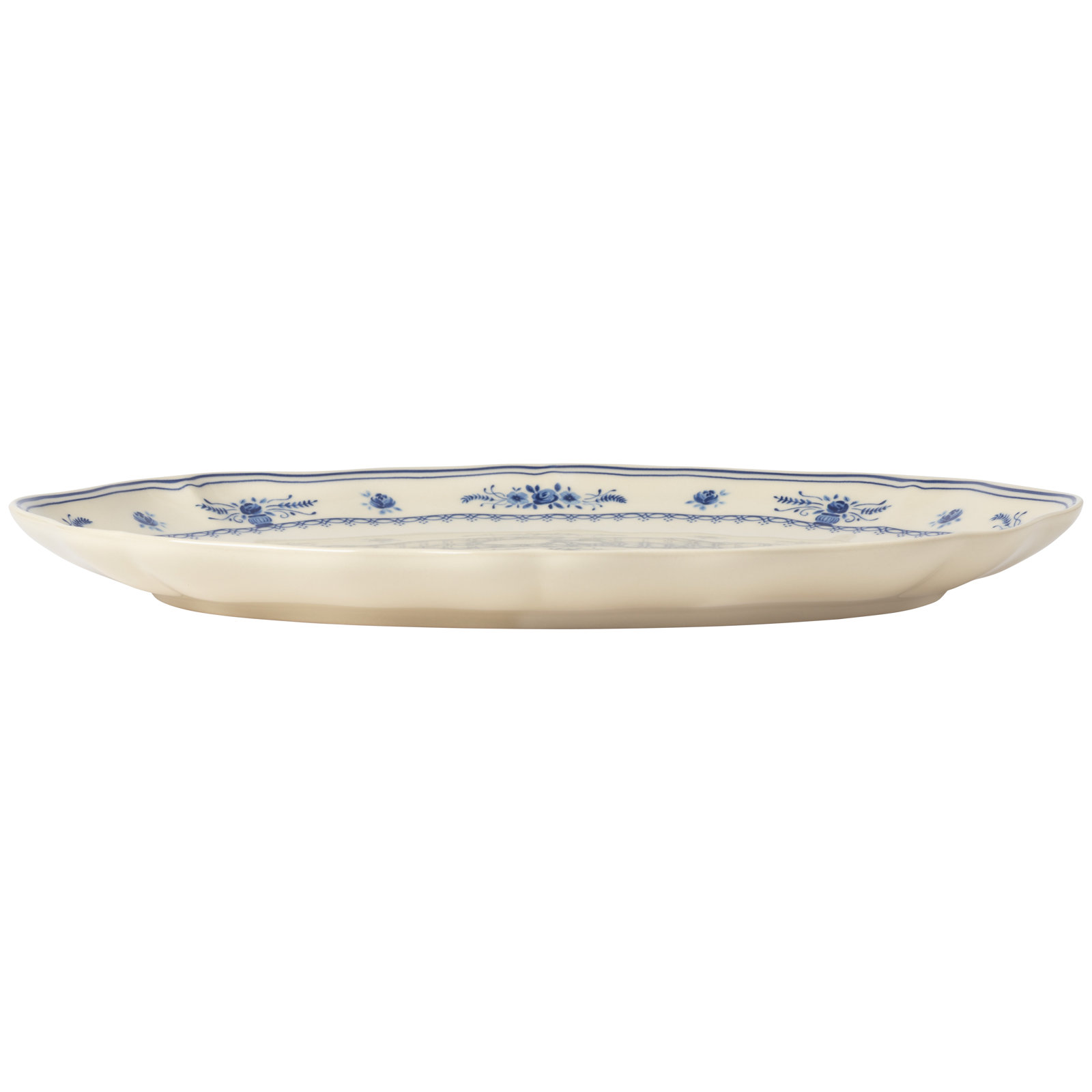 Vila Oval Platter, Bege/Azul, 1.5" H x 16” W x 11.13” D