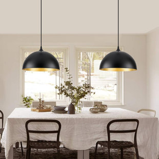 Black Pendant Lights Kitchen Island 2 Pack, 14 Inch Large Dome Pendant Light, Black And Gold Farmhouse Pendant Light, Island Pendant Lights For Kitchen, Dining Room (Set of 2)