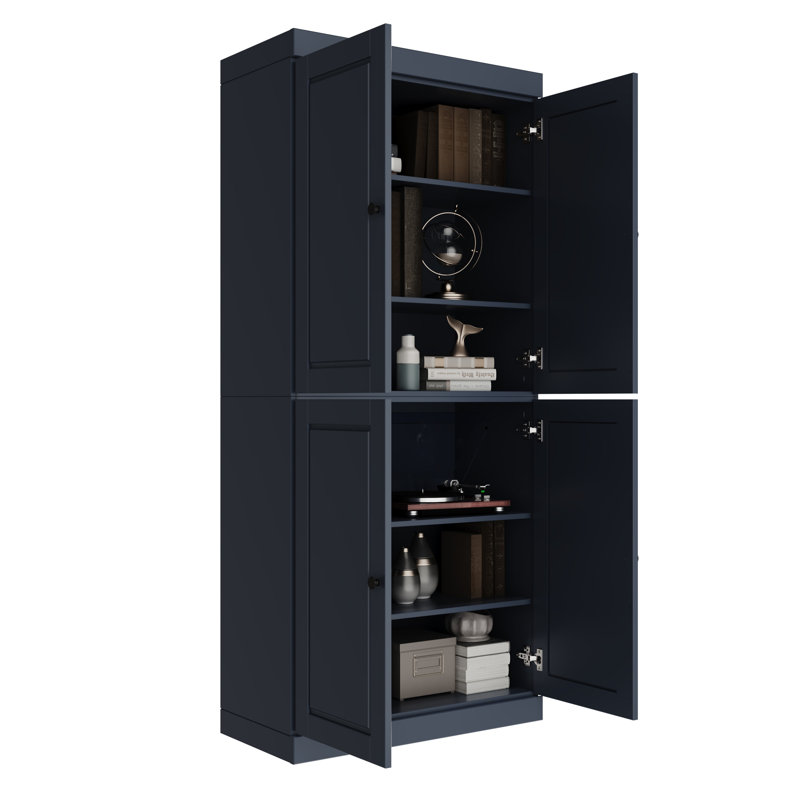 Bibliothèque à 6 tablettes en bois massif l 32 "x H 71,5" Arreana, Bleu antique