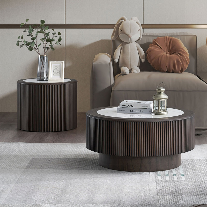 Ensemble de tables basses en faux marbre, H 15,94 po x l 31,5 po x P 31,5 po