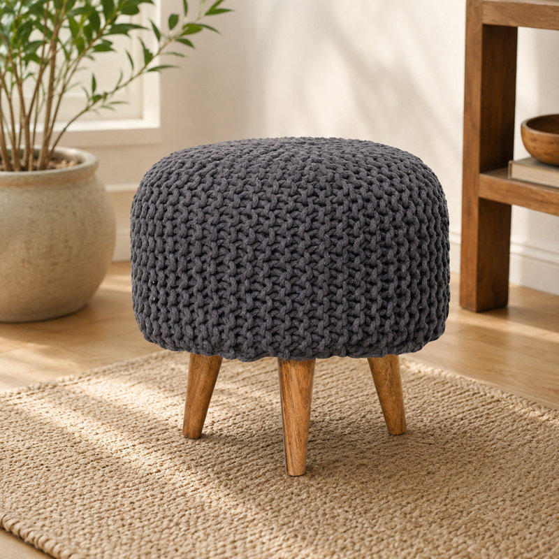 Saylorville 40cm Wide Round Solid Colour Footstool Ottoman, Grey
