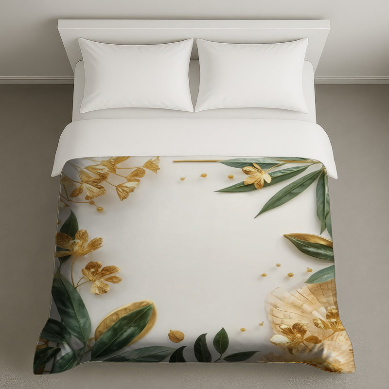 Housses de couette dorées et vertes, Très grand lit