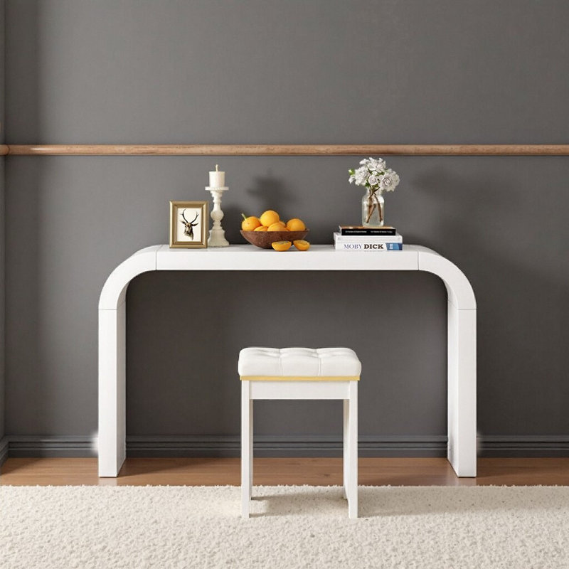 Modern Minimalist 52" Console Table - Sleek Entryway Hallway Sofa Table, Sturdy MDF Wooden Frame, White Finish, White