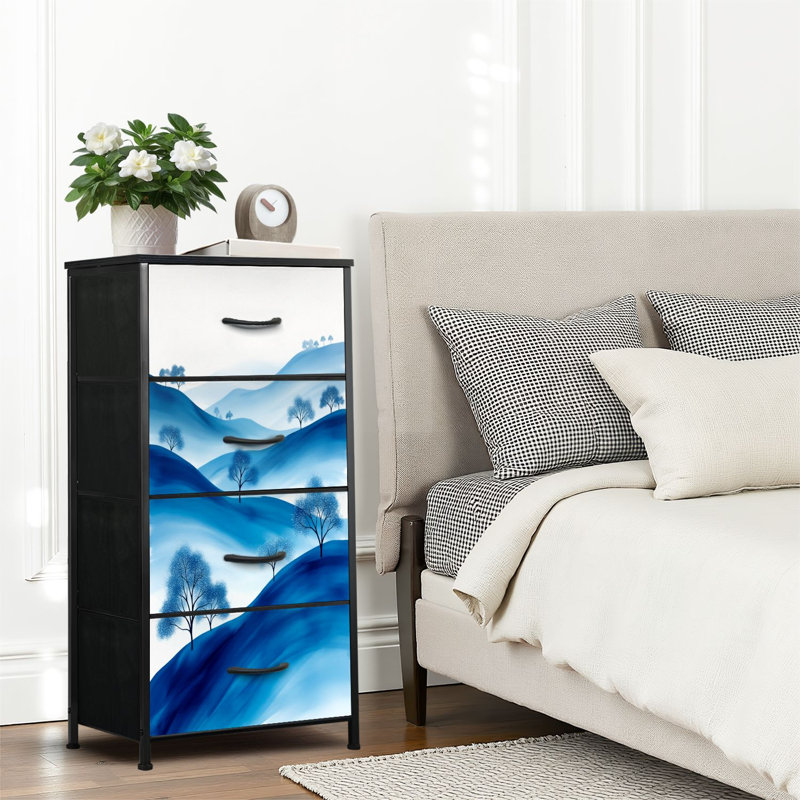 4 Drawer Dresser for Bedroom, Narrow Chest of Drawers, Wooden Top and Study Iron Frame 18"x37.5"-(WxH)