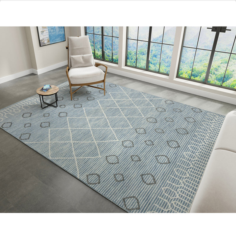 Handmade Blue Wool Reversible 8' x 10' Area Rug