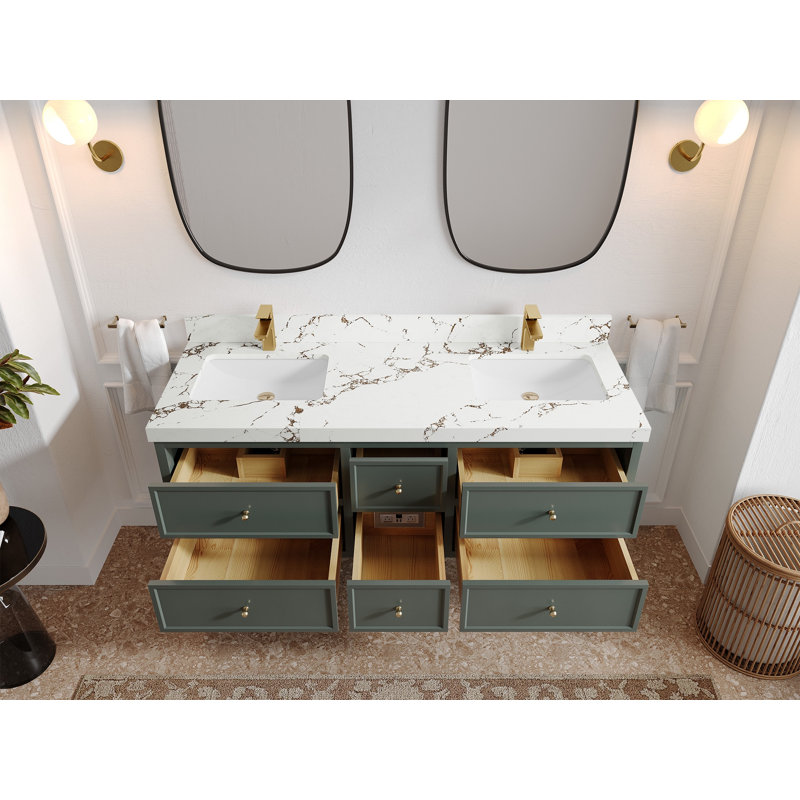 Meuble-lavabo double flottant 60 po avec dessus en quartz Roswell