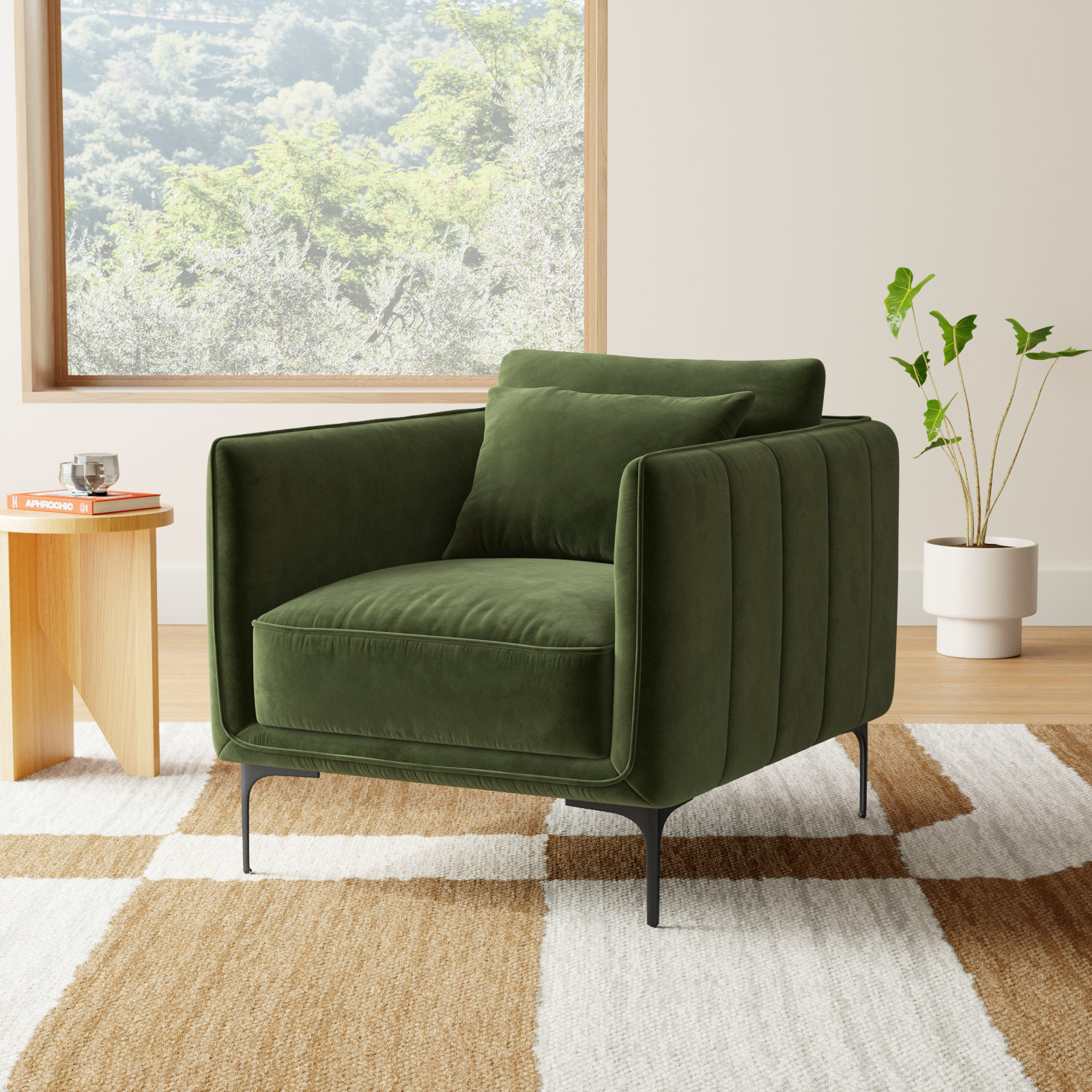 Rae Linen Armchair, Military Green